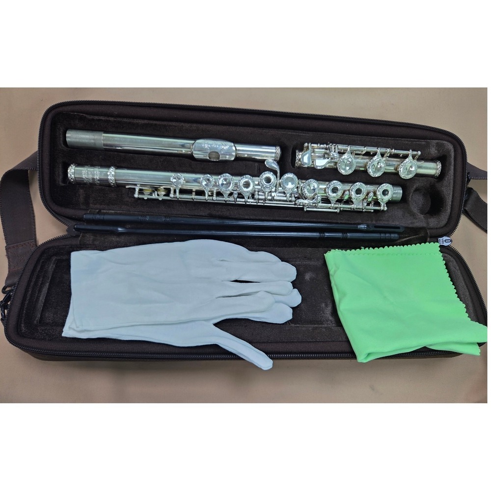 Glory Silver Plated Flute with Case Cleaning Kit and Gloves Student C Flute